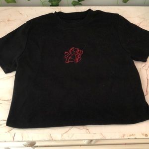 J. Galt black red devil logo shirt
